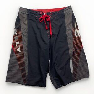 Y2K Oakley Board Shorts Mens 30 Black / Red 2000's Style Swim Trunks Surf